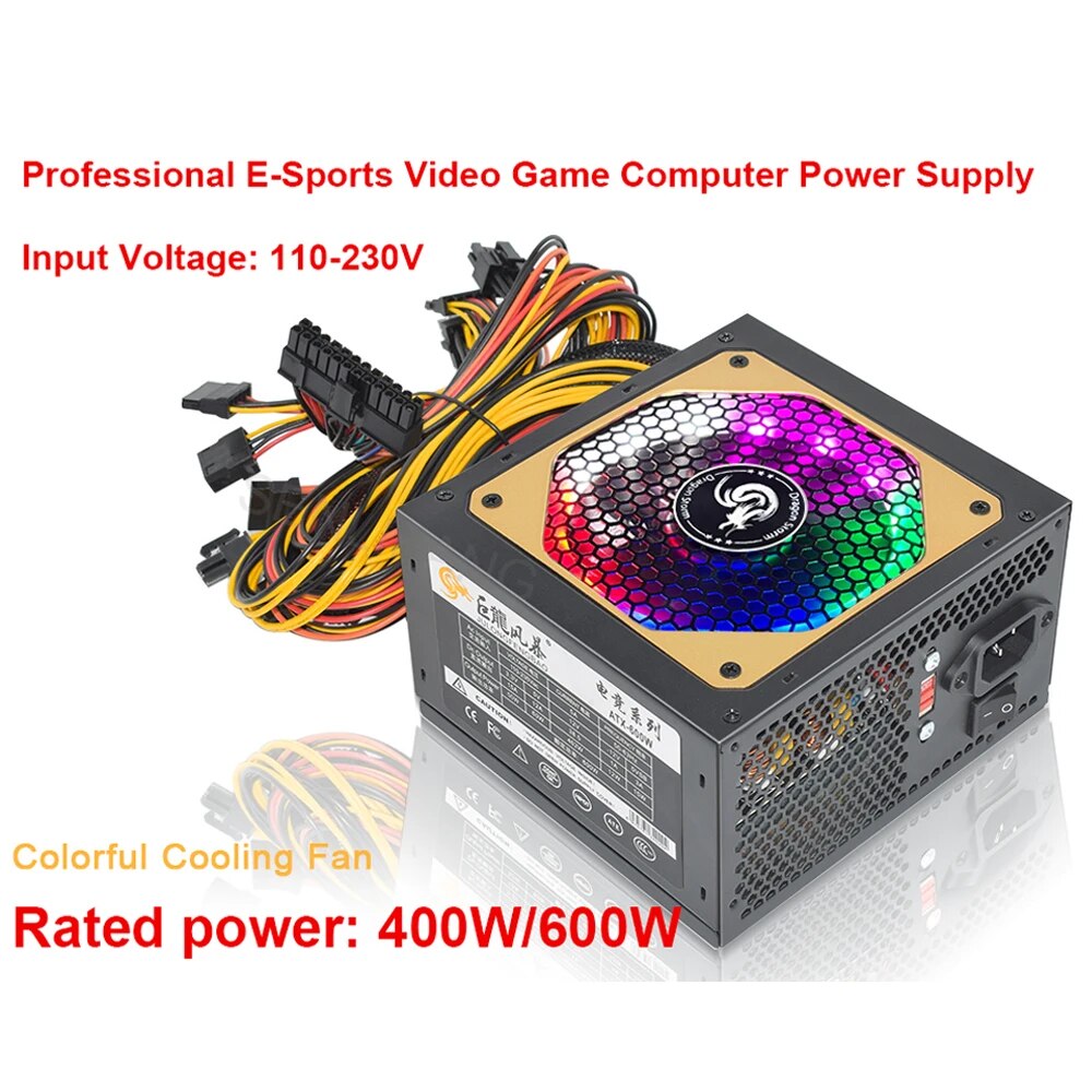 Power Supply 750W - ATX 400W 600W 110-230V RGB 12V